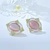 Exclusivo transfronterizo para Europa y Estados Unidos para pendientes de piedra ojo de gato antiguo vintage, joyería para orejas de esmalte de vidrio color rosa melocotón original
