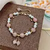 Moda Retro China Diseño Versátil con Excelente Pulsera de Piedra Natural Rosa Perla Brillante Joyería de Mano de Diseño Nicho para Mujeres