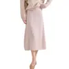 Falda de Punto de Lana Pura para Mujer Otoño Invierno Cintura Alta Largo Medio Falda Línea A Color Sólido Punto Trenzado Falda Casual