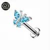 Venda direta de e-commerce transfronteiriço do fabricante: Liga de titânio F136 G23 zircônia borboleta cravejada rosca interna 0.9mm brincos de pressão e piercings de lábio