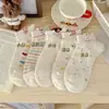Calcetines de Dibujos Animados para Mujer Calcetines Cortos Primavera Verano Estilo Coreano Transpirables ins Tendencia Lindo Hilo Slub Conejito Pequeño Cortos de Tripulación Corte Bajo Calcetines de Barco