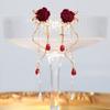 Colección de Poesía Rosa Roja: Diseño de Nicho de Gama Alta Terciopelo Francés Retro Pendientes Súper de Hada con Borlas para Mujer