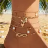 Conjunto de tres piezas de cadena de serpiente plana retorcida de estilo bohemio transfronterizo europeo y americano para mujer, traje playero multicapa de verano