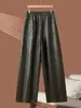 Foto real de los nuevos pantalones de cuero casual de cintura alta para adelgazar de otoño e invierno, pantalones de cuero suave de moda geniales para abuela, pantalones de pierna ancha tipo globo, pantalones para botas