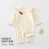 Macacão de peça única para bebê menina, algodão puro para todas as estações, de manga longa, sem costura, macacão fofo de bebê, roupa para engatinhar com gola virada para sair