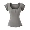 Camiseta Branca Estilo Coreano com Gola U e Manga Curta para Mulheres, Novo Design de Verão, Estilosa e Elegante, Acinturada, Slim Fit, Top Puro e Atraente
