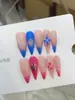 Nai Zi Totalmente Feito à Mão Estilo Europeu e Americano B336 Pontiagudas Longas Unhas Usáveis Cor Nude Gradiente Duplo Vermelho e Azul com Flores 3D