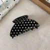 Pinza para el pelo retro de acetato estilo coreano con lunares, pinza de garra para media coleta en forma de abanico de tamaño mediano, accesorio para el cabello de alta gama, pinza de tiburón para mujer