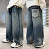 Calça Jeans Masculina 2026 Primavera e Outono Novo Estilo Tendência Legal Calça Reta de Pernas Largas Calça Solta Infantil Tendência