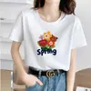 Popular camiseta de manga corta de verano para mujer de Lightning Warehouse, estilo coreano, estampado de flores de margarita, camiseta básica casual blanca de talla grande, top para mujer