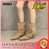 Botas curtas estilosas de bico fino, botas de cavaleiro de cano médio, modelo novo trendy 2026, estilo deserto, fivela de cinto retrô, botas de calça de couro macio para mulheres