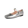 Zapatos Mary Jane de Cuero Genuino Plateados con una Sola Correa, Planos de Punta Redonda Baja para Mujer, Zapatos Planos Estilo Coreano Primavera 2026