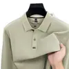 26 Novos Modelos de Outono 100% Algodão Mercerizado Camisas Polo de Manga Longa para Homens, Negócios Casuais para Meia-Idade Cor Sólida Versátil Gola Polo