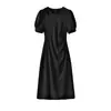Elegante vestido preto curto de triacetato, vestido preto estilo francês, vestido feminino de comprimento médio para o verão de 2026