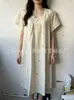 Vestido de Algodón y Seda para Mujer, Verano Manga Corta, Moderno y Elegante, Dobladillo Ancho Camisón, Estilo Mamá Joven, Modelo 2025