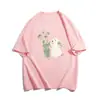 Camiseta casual estampada de algodão puro, oversized, de manga curta para mulheres, verão, solta, plus size, ombro caído, top de meia-manga para casal