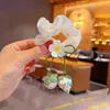 Goma para el pelo de tela dulce para niñas con lazo de fresa y hilo de cristal, con colgante de fresa 3D exquisito y lindo