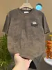 Camiseta de Marca Nueva de Moda Verano 2025 Bordado Pesado Moda Casual para Hombre Tie-Dye Ajustada Cuello Redondo Manga Corta