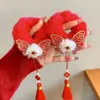 Horquilla Roja Estilo Chino Año Nuevo Infantil Estilo Antiguo Hanfu Clip con Borla Accesorio para el Cabello Adorno de Lazo para el Cabello de Niñas Pinza para el Cabello
