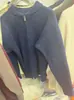 Colección nueva otoño/invierno 2026 transfronteriza: Cárdigan de punto casual para mujer, de color liso, corte holgado, con cuello alto y cremallera