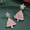 Pendientes de Navidad Transfronterizos Aguja de Plata 925 Estrella de Cinco Puntas Aleación Pendientes de Diamante Árbol de Navidad Pendientes de Diamante Rosa Venta al por mayor