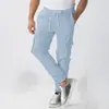Overoles Transfronterizos Pierna Ancha Pantalones Deportivos para Viajar Color Sólido Ligeramente Maduros Estilo Casual Multibolsillos Pantalones con Cordón para Hombre