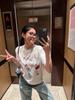 Camiseta Bonita de Algodão Manga Curta Feminina Estampada Manga Meia-manga Top Roupas Linha Premium Balcão Interior Texturizado Verão