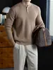 Suéter de punto acanalado con cuello Henley de manga larga estilo americano para hombre, minimalista, suave, elástico, agradable para la piel, prenda básica de punto para ir al trabajo