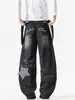 Jeans con Parche de Estrella Estilo High Street Americano para Hombres y Mujeres, Otoño Hip-Hop Diseño Holgado Orejas de Conejo para Bailar Pantalones de Pierna Ancha