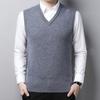 Colete Outono e Inverno Novo Colete Tricotado Sem Mangas com Decote V Masculino Cor Sólida Meia-Idade Negócios Suéter Interno