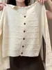 Cardigan de Tricô Feminino Outono Estilo Doce Coreano Gola Redonda Manga Longa Tamanho Plus Size MM Cheinha Emagrecedor Solto Temperamento Versátil Top