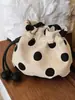 Bolso de Hombro Nuevo Retro de Lunares Transfronterizo de Verano, Bolso de Cordón de Moda de Color Contrastante, Bolso de Tela para Viajes de Estilo Relajado y Perezoso