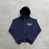 Cárdigan con Cremallera y Capucha de Terciopelo Gris Estampado Hip-Hop Callejero Americano de Alto Peso Saco de Traje de Marca de Moda para Hombre