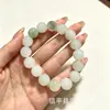 Pulsera de Jade Aventurina Natural, Pulsera de Flor de Durazno Rosa, Pulsera de Cuentas Redondas de un Solo Círculo, Pulsera de Jade Verde Tianshan para Hombres y Mujeres
