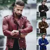 Nova Jaqueta de Couro PU Masculina Europeia e Americana Moda Slim Fit Estilo Motociclista Gola Lapela Zíper Roupa Exterior para Homens Várias Cores Disponíveis