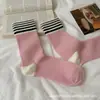 Meias Finas Rosa Tubarão para Primavera e Outono para Mulheres, Meias de Meia-Panturrilha com Letras Estudantis Tendência e Versáteis, Meias Esportivas Simples