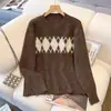 Top Jacquard Patchwork Diamante Bloque de Color Estilo Academia Coreana Suéter de Punto Holgado Cuello Redondo Prendas para Vestir en Capas Suéter Mujer