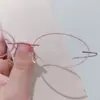 Armazón de Gafas Ovaladas sin Marco con Borde Rosa Brillante para Mujeres con Caras Pequeñas, Varillas Ultra-Ligeras de Memoria, Adecuado para Lentes de Alta Graduación
