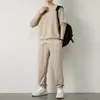 Waffles Terno Casual Masculino Outono e Inverno Moda Solta Calças de manga comprida Desgaste Masculino com um Conjunto de Roupas Bonitas