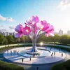 Escultura Grande de Flor Hueca de Acero Inoxidable Flor de Rosa Metálica Iluminación de Arte de Hierro Flor de Loto Adorno de Paisaje Exterior