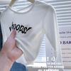 Camiseta de Manga Larga para Niñas de Primavera y Otoño, Elegante Camiseta Base Trendy Coreana para Niños con Estampado Irregular de Letras