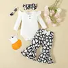 Conjunto Nuevo de Mameluco de Algodón para Bebé, Estilo Primavera y Otoño, Mono de Manga Larga con Estampado de Corazón y Lazo, Conjunto de Pantalón Largo