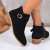 Botas Romanas Retro Transfronterizas para Mujer 2025 Otoño e Invierno Nuevas Talla Grande Tacón Grueso Punta Fina Botas Color Nude Calzado para Mujer Listo para Venta al por Mayor