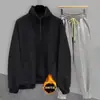 Sudadera de polar con media cremallera estilo streetwear americano para otoño e invierno para hombre, estilo de Hong Kong, peso pesado, corte holgado, versátil, color liso, conjunto de dos piezas