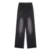 Pantalones vaqueros de pierna ancha estilo americano retro para mujer, de otoño, holgados, de cintura alta, rectos, negros y grises, largos