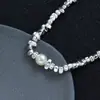 Pulseira Exquisita Nova de Prata Quebrada e Pérolas para Mulheres Outono e Inverno, Pulseira Irregular de Triângulo de Prata com Pedras Preciosas de Luxo Leve