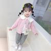 Conjunto de Primavera para Bebê Menina Roupa Infantil Infantil Primavera 2024 Novo Estilo Meninas Cardigan com Lapela Manga Longa Conjunto de Três Peças Atacado