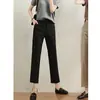 Calça Cinza Cinza para Mulheres Baixas, Corte Reto, Slim e com Caimento, Nova Calça Wide-Leg, Calça Cigarrete de Cintura Alta