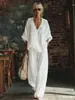 Conjunto de dos piezas de moda casual transfronteriza europea y americana para mujer, color liso, cuello en V, holgado, manga corta, pantalones largos casuales
