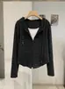 KEKEZOON Moda Estilo Coreano Cardigan con Cremallera Falso Dos Piezas Rayado Nuevo Estilo con Capucha Manga Larga Versátil Top 8882